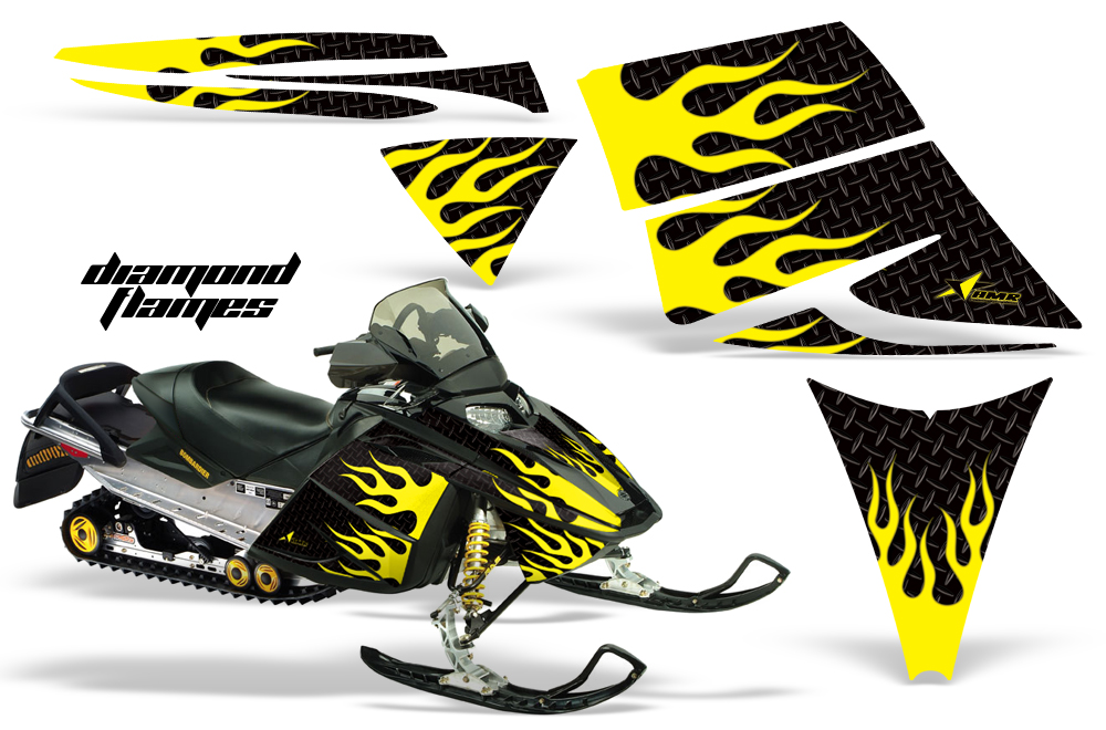 Ski-Doo Rev Graphics Kit DIAMONDFLAMES Yellow